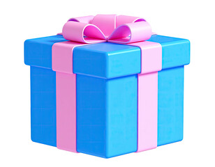 Bright blue present box with a pink ribbon, perfect for gifts