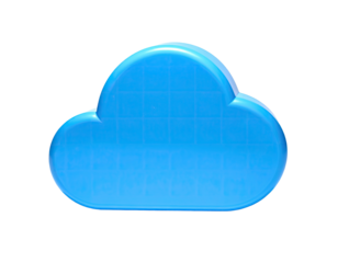 A shiny, glossy, light-blue cloud icon floating against a stark black background