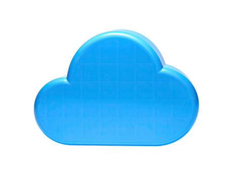 A shiny, glossy, light-blue cloud icon floating against a stark black background