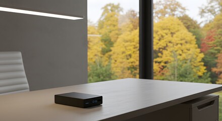 Mini PC on Desk with Autumn View