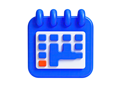 Cartoon blue calendar with orange accent and detailed schedule on white paper