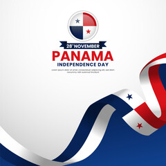 Panama independence day greeting card, square banner background with warving ribbon flag