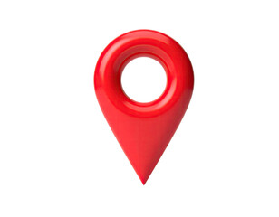 A glossy red location marker on a transparent background. 3D render