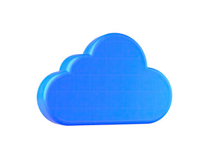 A glowing, bright blue, 3D rendering of a fluffy cloud floating in space