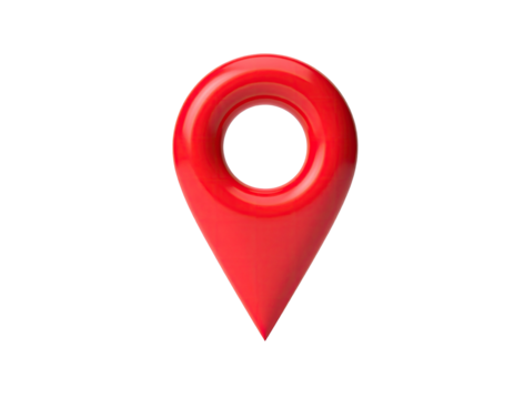 A glossy red location marker on a transparent background. 3D render