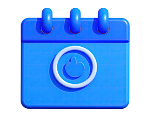 Bright blue 3D calendar icon with a white circle and thumbs up symbol