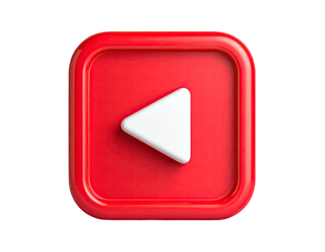 3D-rendered red square with rounded corners and white triangle play button