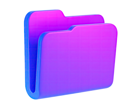 3D rendered open file folder. Bright, gradient colors and rounded edges. Black background