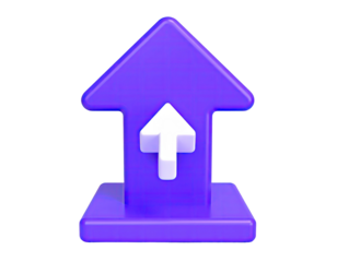 A 3D rendering of a purple upload arrow with a white arrow in its center