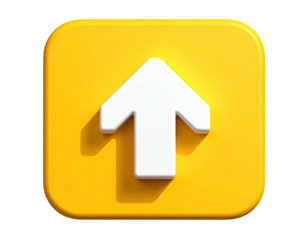 3D-rendered white arrow pointing upwards on a rounded yellow square