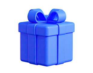 3D render of a blue present with a bow against a black background