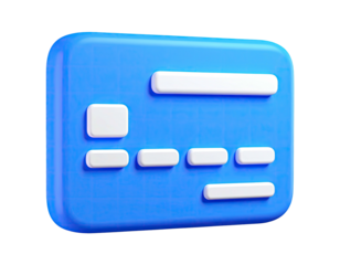 3D render of a bright blue credit card with white rectangular details