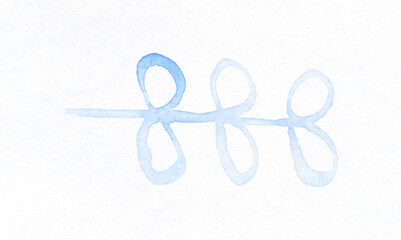 Simple blue brushwork with stylized figure eight shapes on white textured background.