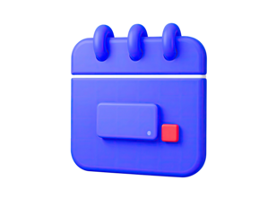 3D rendered blue calendar icon with a red square accent