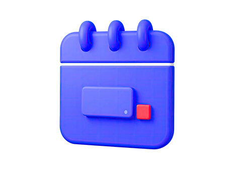 3D rendered blue calendar icon with a red square accent