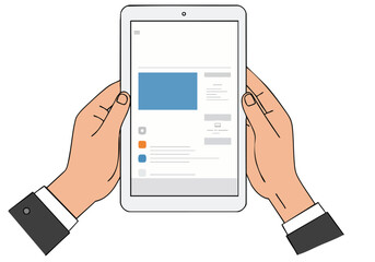 Hands hold a tablet displaying a calendar, symbolizing scheduling and organization. A modern, professional aesthetic. 