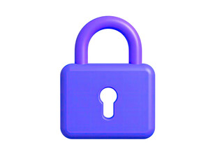 A 3D render of a purple padlock on a black background