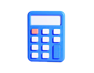 A 3D render of a blue calculator on black background, a math tool