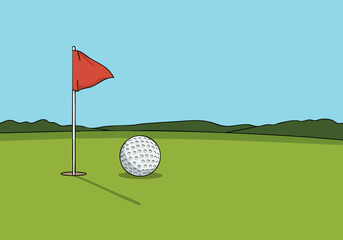 A simple, clean illustration of a golf ball and flag on a green golf course. The text "POF of the Precision" adds a touch of wit. Ideal for business, sports, or design projects.