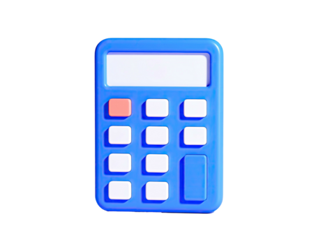 A 3D render of a blue calculator on black background, a math tool