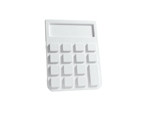 3D rendering of a bright white calculator against a stark black background