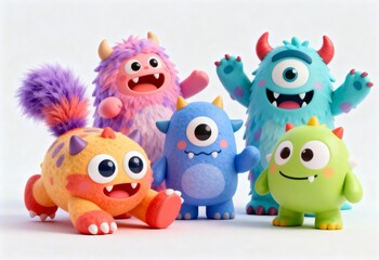 Fototapeta premium Colorful 3d cute monsters collection for kids