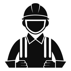 Construction worker wearing hard hat and overalls silhouette