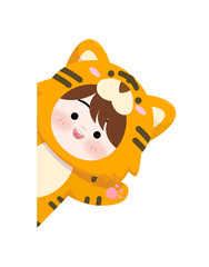 Cute Chibi Boy in Tiger Costume Peeking
