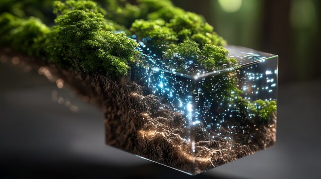 Glass cube plant terrarium modern indoor decor aesthetic small plant thrives inside geometric glass cube natural beauty