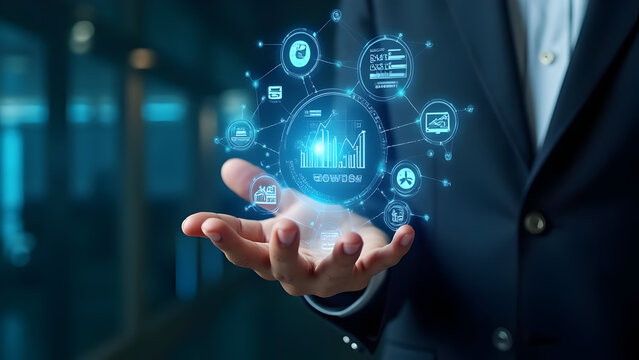 Futuristic innovation symbolized by hologram technology.
 - Powered by Adobe