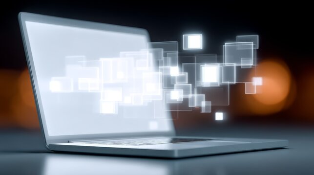 Blurred laptop computer screen showcasing modern tech contemporary laptop with soft blur essential digital tool