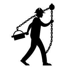 Silhouette of a person carrying a heavy burden on a chain