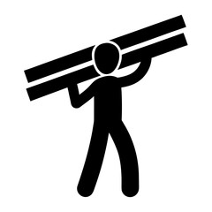 Man carrying heavy lumber on his shoulders silhouette