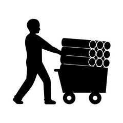Person pushing a cart full of rolled materials silhouette