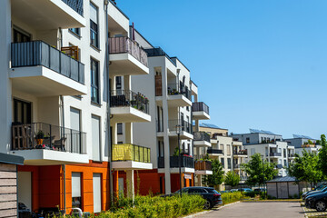 Modern multifamily residential buildings seen in Berlin, Germany