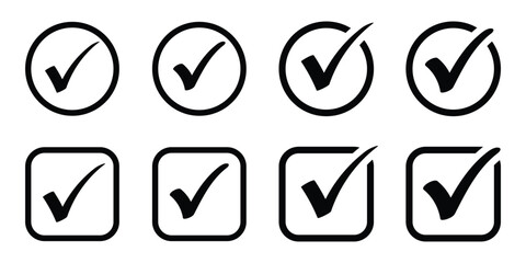 Black check mark icon set. Tick symbol, tick icon vector illustration on white background
