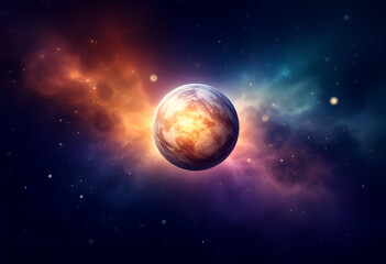 Obraz premium Planet in space with colorful nebula background