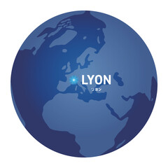 リヨンの位置をしめす地球儀の世界地図