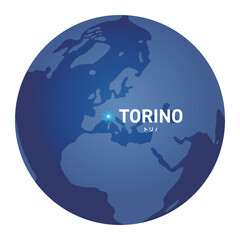 トリノの位置をしめす地球儀の世界地図