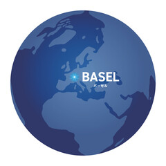 バーゼルの位置をしめす地球儀の世界地図