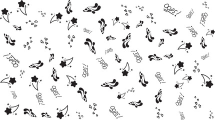 Black and White Doodle Pattern with Oops Text and Shapes Keywords: doodle, pattern, black and