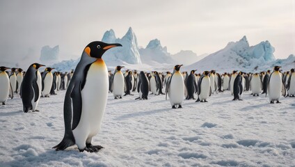 Obraz premium Penguins on a snowy landscape