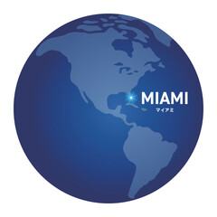 マイアミの位置をしめす地球儀の世界地図
