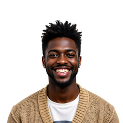 Obraz premium Joyful young man smiling in a casual sweater against a bright background portrait photography lifestyle setting