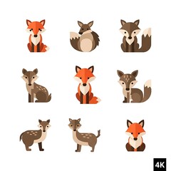 Obraz premium A Collection of Geometric Foxes and Deer Flat Vector Illustrations for Animal Lovers and Graphic Designers Alike
