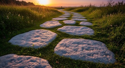 Naklejka premium Stone Path Leading to Sunset.