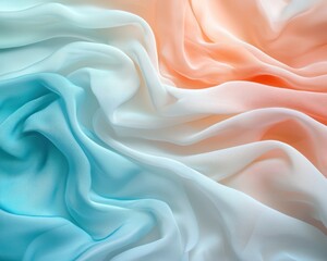Fototapeta premium Wavy light fabric blending from blue to white to peach