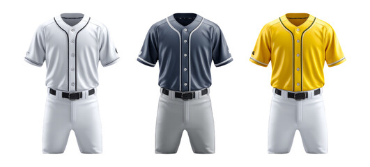 Isolated Baseball Uniform Set in White, Gray, and Yellow Colors on Transparent Background