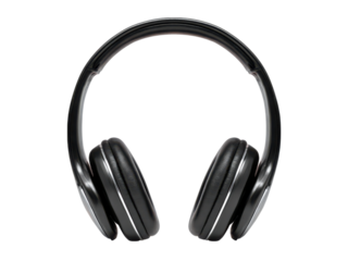 Sleek black over ear headphones with silver accents audio listening, Isolated, Png Transparent Background