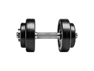 Fototapeta premium Black weightlifting equipment with textured silver handle on black background dumbbell exercise, Isolated, Png Transparent Background